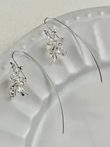 VAGHBHATT Silver-Plated Floral Shaped Textured Drop Earrings