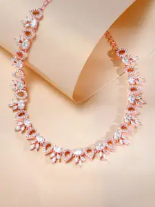 GIVA 925 Sterling Silver Rose Gold Plated Zircon Studded Petalo Necklace