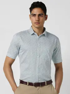 V Dot Men Slim Fit Spread Collar Geometric Printed Cotton Formal Shirt