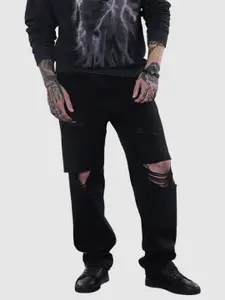Snitch Black Plain Baggy Fit Jeans