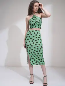Tokyo Talkies Women Polka Dot Corsage Top Midi Skirt Co-Ord