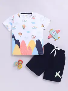 LITTLE NINJA Boys Printed Round Neck Pure Cotton T-Shirt With Shorts