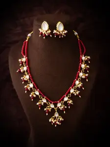 aadita Gold-Plated Artificial Stones Studded And Beaded Necklace & Earrings