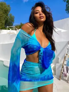 StyleCast Blue & Green Dyed Scoop Neck Top With Skirt