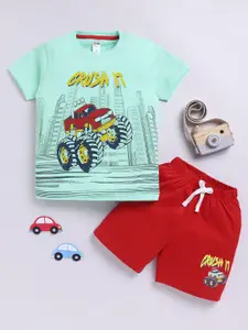 LITTLE NINJA Boys Printed Round Neck Pure Cotton T-Shirt With Shorts