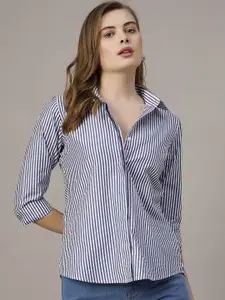 The Roadster Lifestyle Co. Women Slim Fit Spread Collar Vertical Striped Casual Shirt