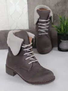 Denill Women Textured Block Heel Lace-Ups Boots