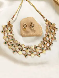 KARATCART Gold Plated Stone Studded Laxmi Mata Coin & Shell Design Necklace and Earrings