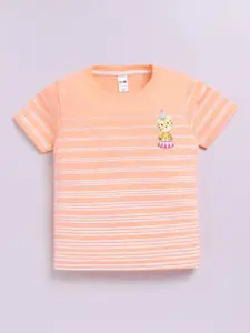 LITTLE NINJA Boys Striped Round Neck Cotton T-shirt