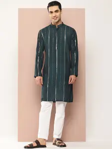See Designs Embroidered Mandarin Collar Sequinned Chanderi Silk Straight Kurta