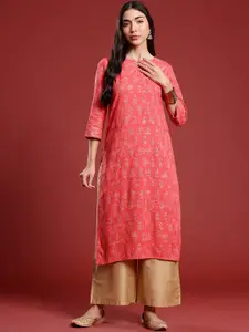 Anouk Ethnic Motifs Print Pure Cotton Straight Kurta