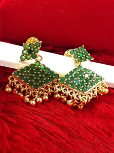 Anujeet Fashion Hub Gold Plated Artificial Stone-Studded Contemporary Drop Earrings
