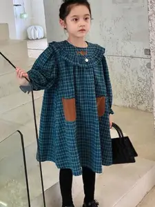 StyleCast x Revolte Girls Checked Puff Sleeve A-Line Dress