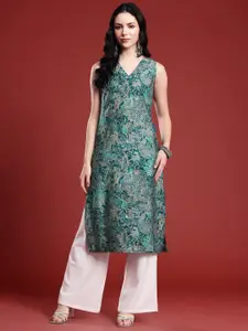 Anouk Floral Printed Sleeveless Straight Kurta