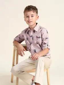 U.S. Polo Assn. Kids Boys Classic Fit Spread Collar Floral Printed Cotton Casual Shirt