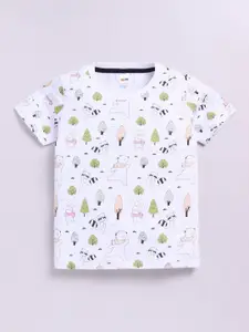 LITTLE NINJA Boys Conversational Printed Round Neck Cotton T-shirt