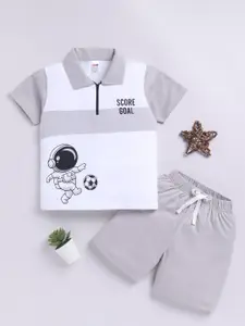 LITTLE NINJA Boys Printed Polo Collar Pure Cotton T-Shirt With Shorts