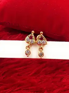 Anujeet Fashion Hub Gold-Plated American Diamond Studded Contemporary Drop Earrings