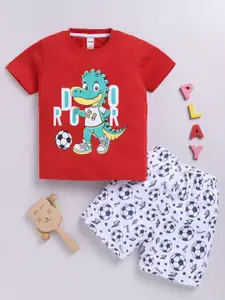 LITTLE NINJA Boys Printed Round Neck Pure Cotton T-Shirt With Shorts
