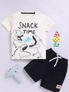 LITTLE NINJA Boys Printed Round Neck Pure Cotton T-shirt With Shorts