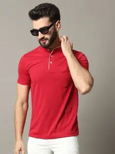 RELANE Men Solid Mandarin Collar Cotton T-shirt