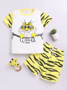 LITTLE NINJA Boys Printed Round Neck Pure Cotton T-Shirt With Shorts