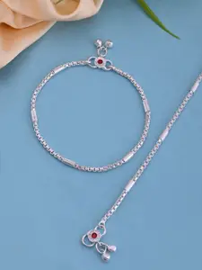 Silvermerc Designs Silver-Plated Gemstone Studded and Delicate Bell Charm Anklet