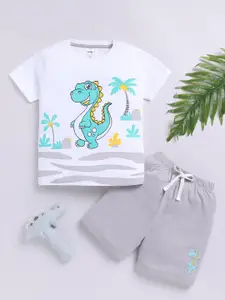 LITTLE NINJA Boys Printed Round Neck Pure Cotton T-Shirt With Shorts