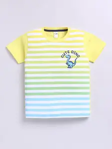 LITTLE NINJA Boys Striped Round Neck Cotton T-shirt