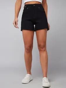 DOLCE CRUDO Women High-Rise Relaxed Fit Denim Shorts