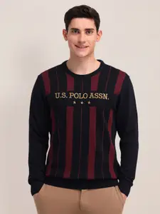 U.S. Polo Assn. Men Striped Pullover with Embroidered Detail