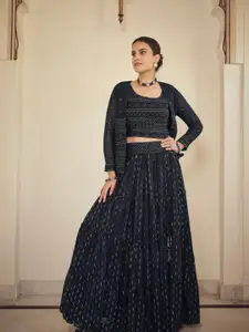 Fusionic Floral Embroidered Sequinned Ready To Wear Lehenga & Blouse With Jacket