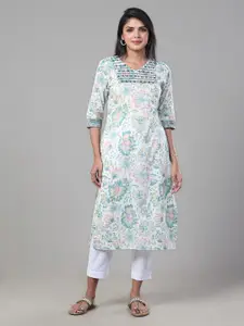 Vismay Floral Printed V-Neck Cotton Straight Kurta