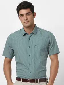 Peter England Men Slim Fit Spread Collar Micro Checked Cotton Formal Shirt