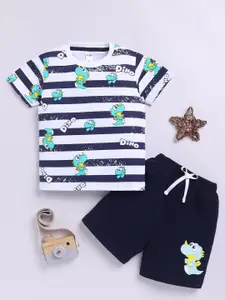 LITTLE NINJA Boys Printed Round Neck Pure Cotton T-Shirt With Shorts