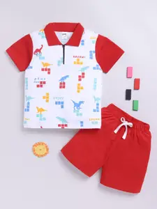 LITTLE NINJA Boys Printed Polo Collar Pure Cotton T-Shirt With Shorts