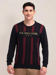 U.S. Polo Assn. Men Striped Pure Cotton Pullover with Embroidered Detail