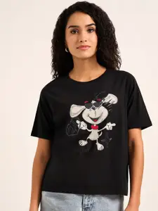 People Women Graphic Printed Round Neck Cotton T-shirt