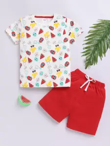 LITTLE NINJA Boys Printed Round Neck Pure Cotton T-Shirt With Shorts