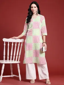Anouk Geometric Print V-Neck Pure Cotton Straight Kurta