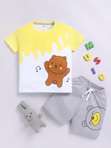 LITTLE NINJA Boys Printed Round Neck Pure Cotton T-Shirt With Shorts