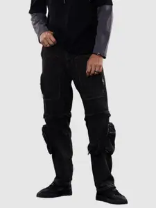 Snitch Revolution Men Grey Plain Baggy Fit Washed Detachable Cotton Cargo Jeans