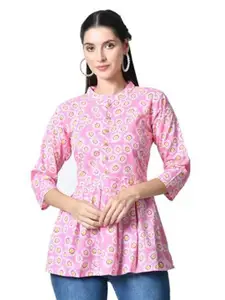 LIBOZA Women Floral Printed A-Line Pure Cotton Kurti