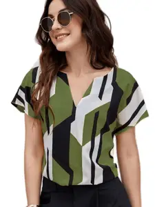 classy fashion Women Abstract Printed V-Neck Top
