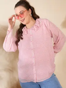 SASSAFRAS Curve Women Collarless Floral Printed Casual Shirt