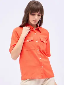 DressBerry Women Classic Fit Spread Collar Solid Cotton Casual Shirt