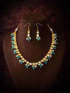 aadita Gold-Plated Artificial Stones Studded And Beaded Necklace & Earrings