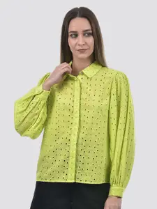 ONLY Women Oversized Fit Spread Collar Solid Cotton Casual Shirt