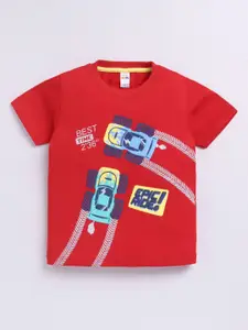 LITTLE NINJA Boys Graphic Printed Round Neck Cotton T-shirt