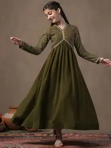 Sangria Girls Embroidered Empire Ethnic Dress